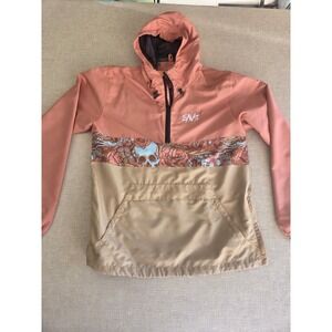 SAVS Brand Hooded Windbreaker Jacket Small Floral Skull Colorblock Pullover